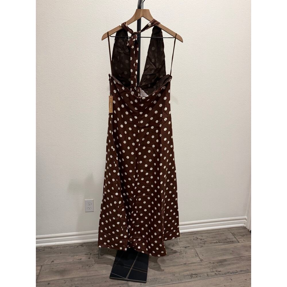 New O.P.T Noelle cotton brown polka dot maxi dress $197 sz S - Picture 6 of 6
